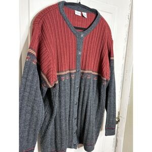 Whitefish Bay Women's 22W Acrylic Cardigan Western Rust And Gray Textured Granny